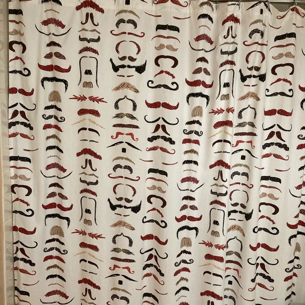 Whimsical mustache themed shower curtain
